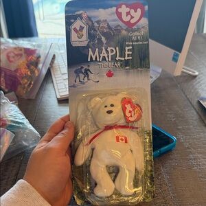 Ty Maple the Bear Plush with White and Red Accents